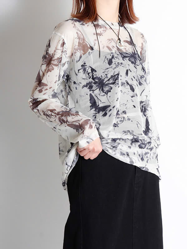 バタフライ柄シアートップス