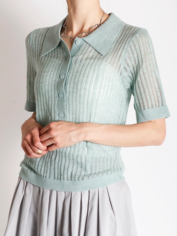 半袖ポロシャツ　サマーニット　プリーツスカート　サイズM ミントグリー春夏　新品 サマーニットポロシャツ | COQULE Online Shop