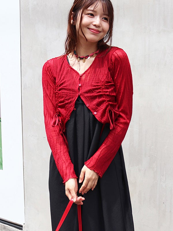 シャーリングVネックカーディガン | COQULE Online Shop