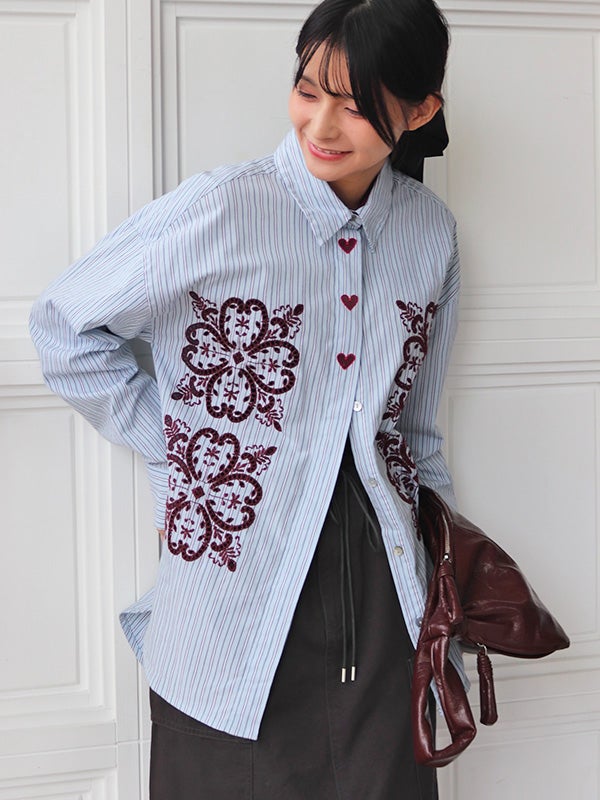 NUMPH】刺繍ハートストライプシャツ | COQULE Online Shop